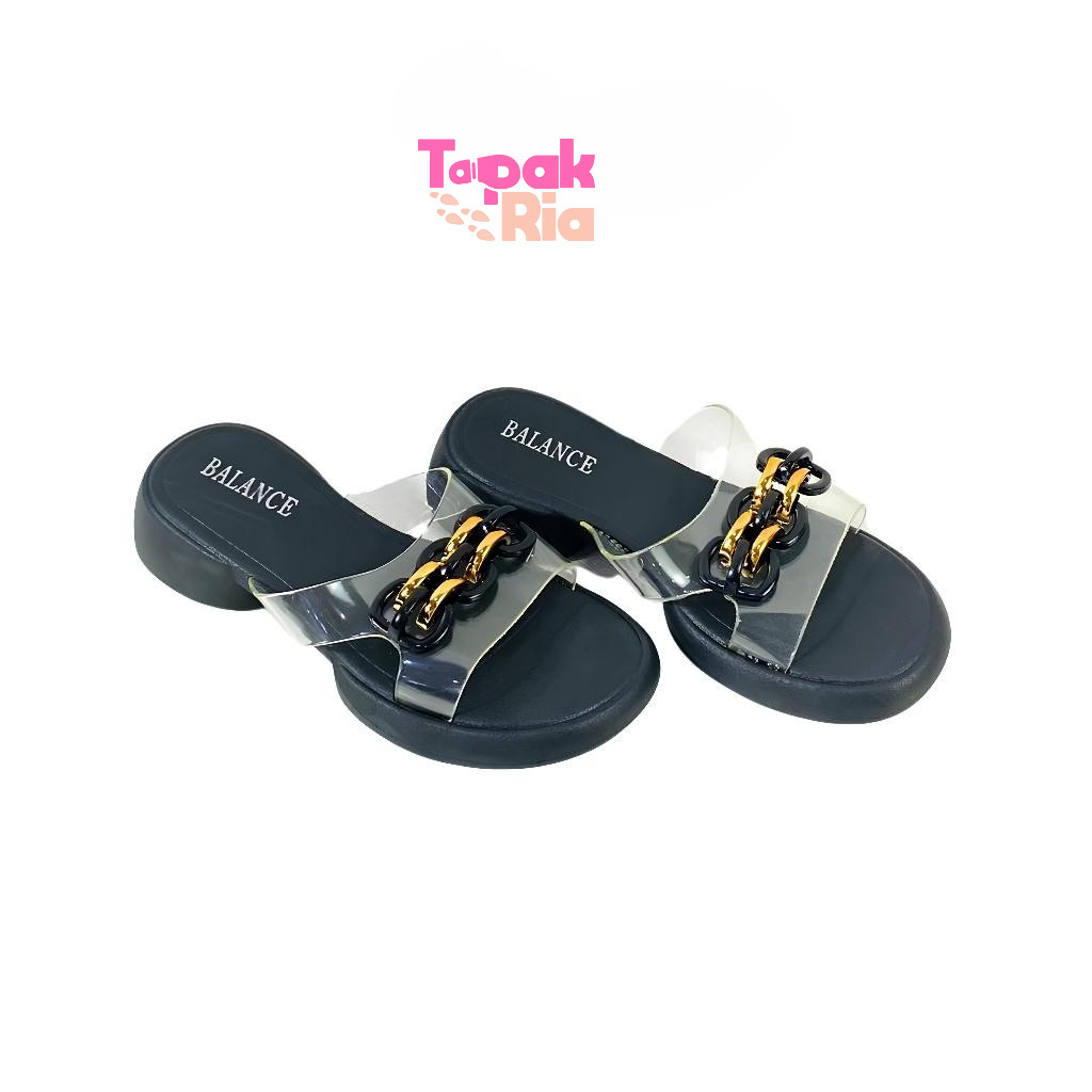 Sandal Wanita Ban Mika Rantai Gold Jelly Sendal Perempuan Wedges Murah Import Balance 1252-A2