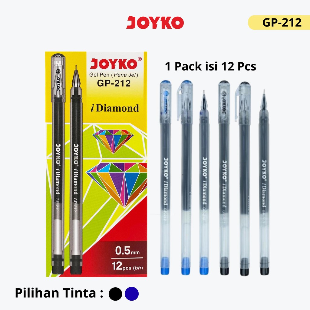 

JOYKO Pulpen Gel 1 Pack GP-212 iDiamond Gel 0.5mm Isi 12 Pcs