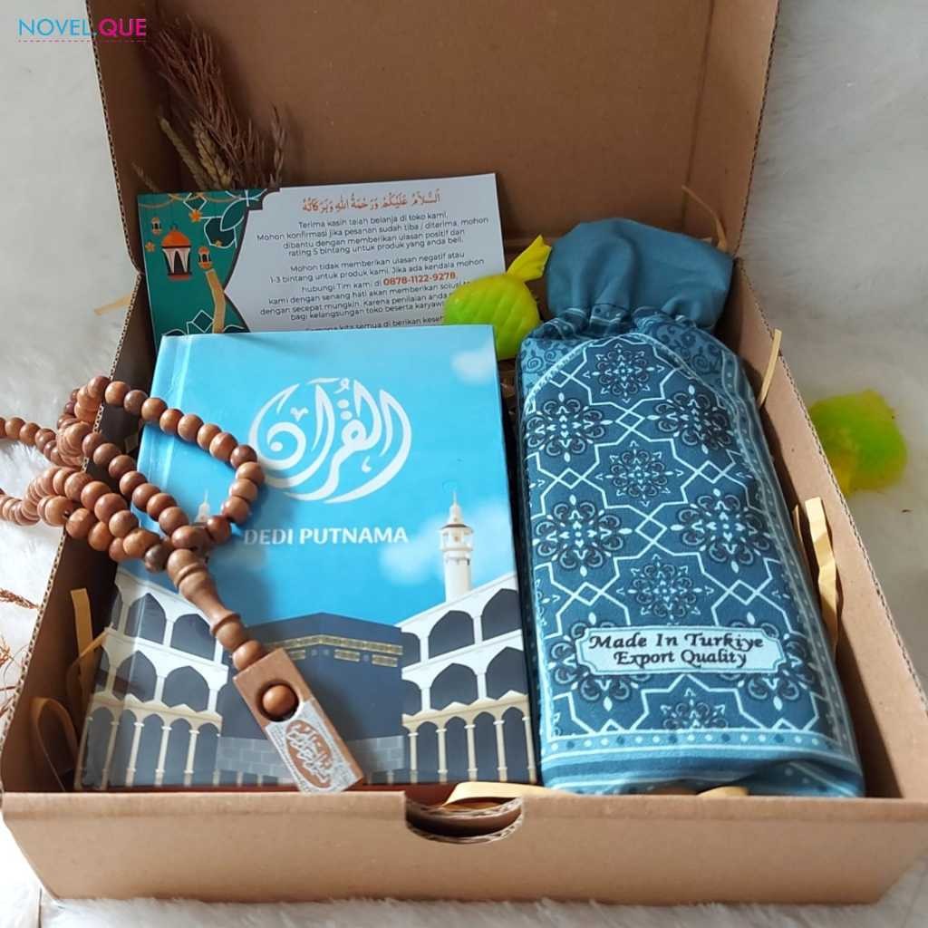 

Hampers Al-Quran Custom plus Sajadah Tasbih FREE Greeting Card Hadiah Pernikahan Ultah Kado Gift Box Set Muslim PART 2