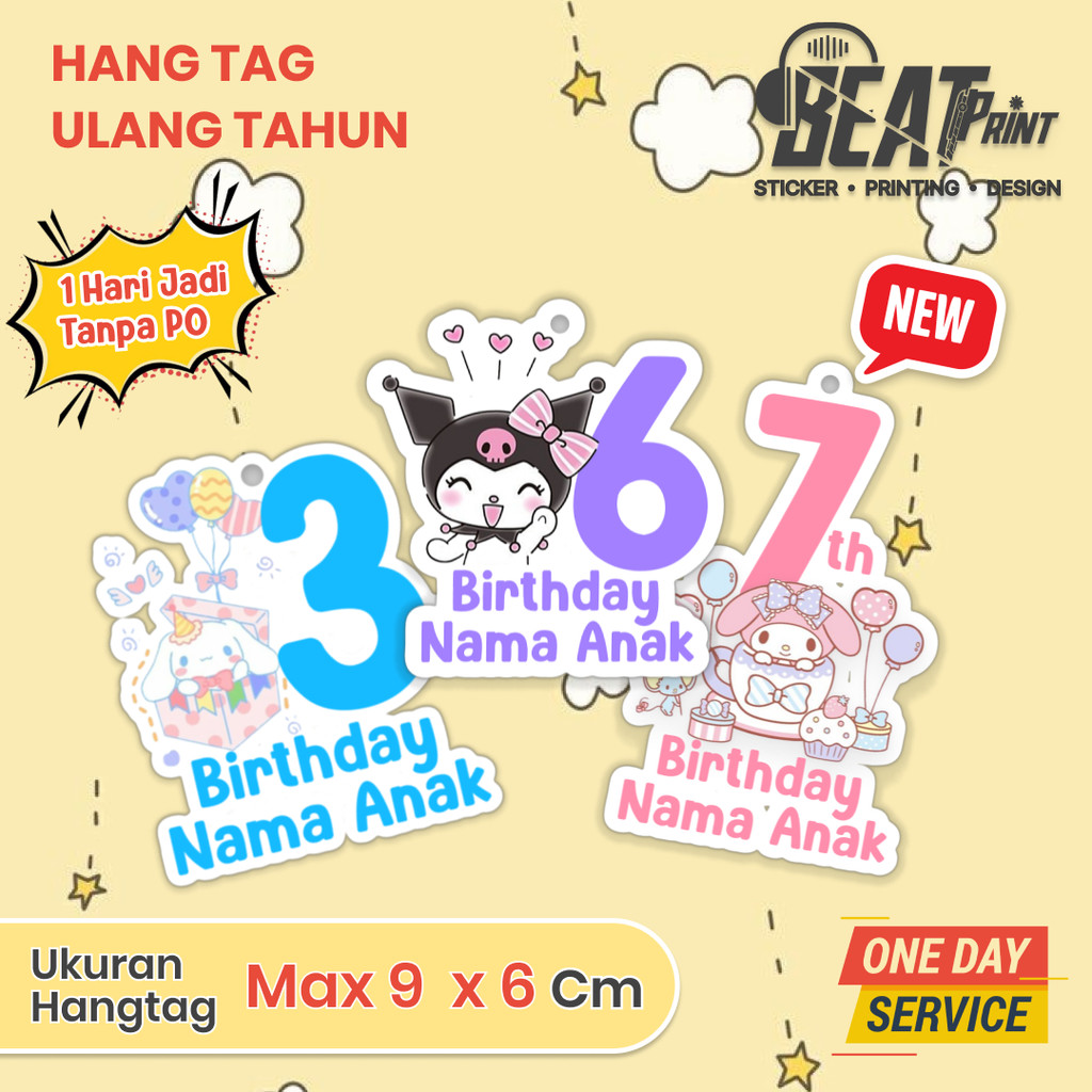 

Cetak (25pcs) cetak Hang tag & stiker ulang tahun karakter kuromi/label tag ulang tahun murah/hang tag ulang tahun/tag souvenir ulang tahun/stiker nama ualang tahun/diecut Sticker