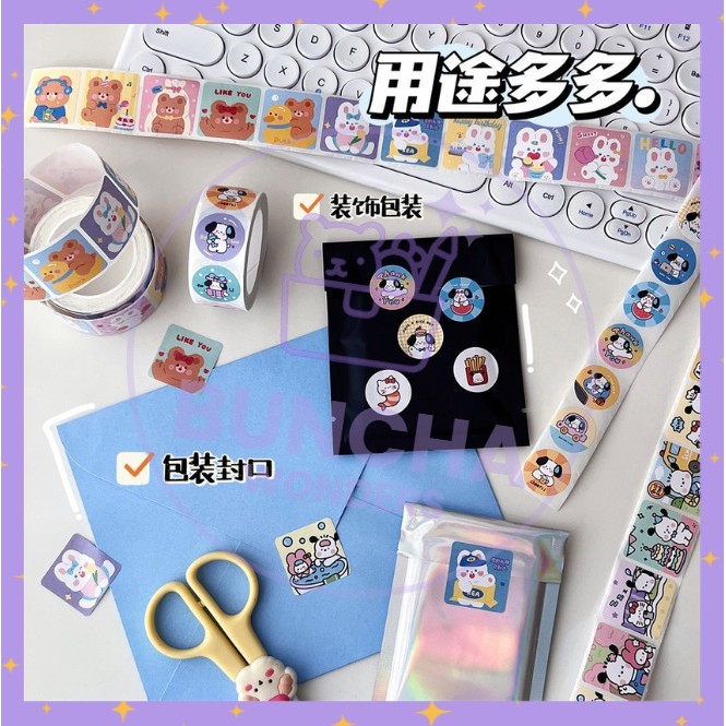 

BW Label Stiker Roll 300 Lembar Karakter Sticker Roll Tempel DIY Packaging Kotak Souvenir A-SK027