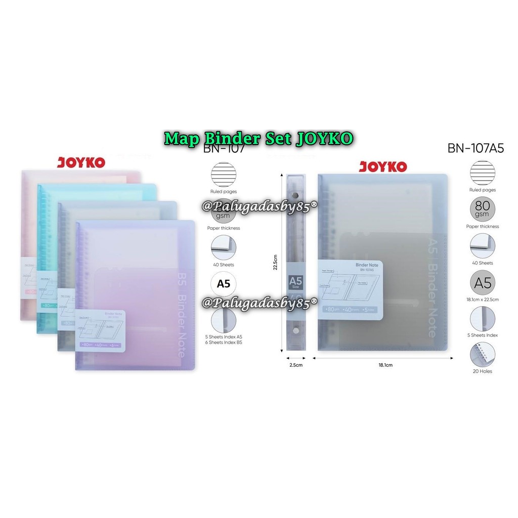 

(1 Biji) GROSIR Map Binder JOYKO BN-107A5 A5 40 Lembar Rings Plastic / JOYKO Binder Note BN-107 A5