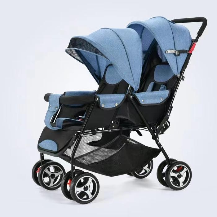 Stroller Kembar Stroller Baby Kereta Stroller Twin Bayi Double Stroller Kereta  Dorongan - biru-Dapa