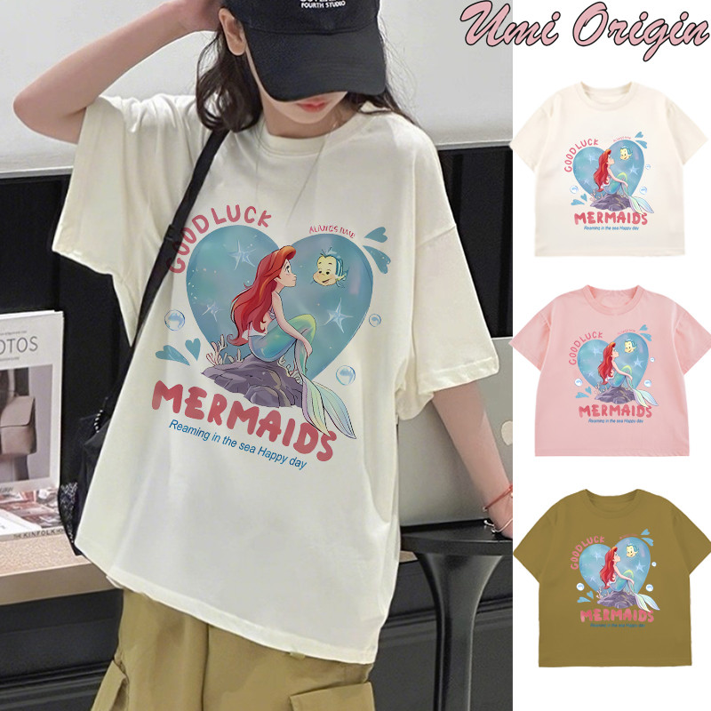 Umi Origin Kaos anak cetakan cewek Manis Korea Oversize  2-15 Tahun kaosAriel putri duyung kecil kor