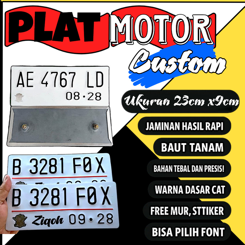 Plat motor custom warna putih satu pasang plat motor variasi warna putih plat motor baut tanam plat 