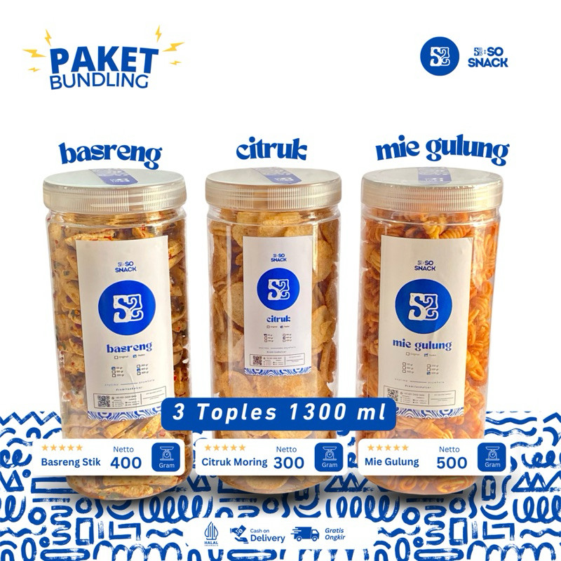 

Emama.store PAKET BUNDLING 3 TOPLES HEMAT - Basreng - Mie Gulung - Citruk Moring - SO SNACK