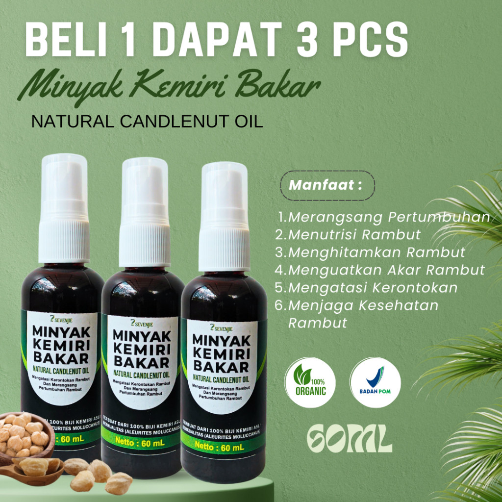 [PAKET HEMAT 3 BOTOL ]  Minyak Kemiri Bakar 60 Ml - Mengatasi Permasalahan Rambut -  100% Alami  dar