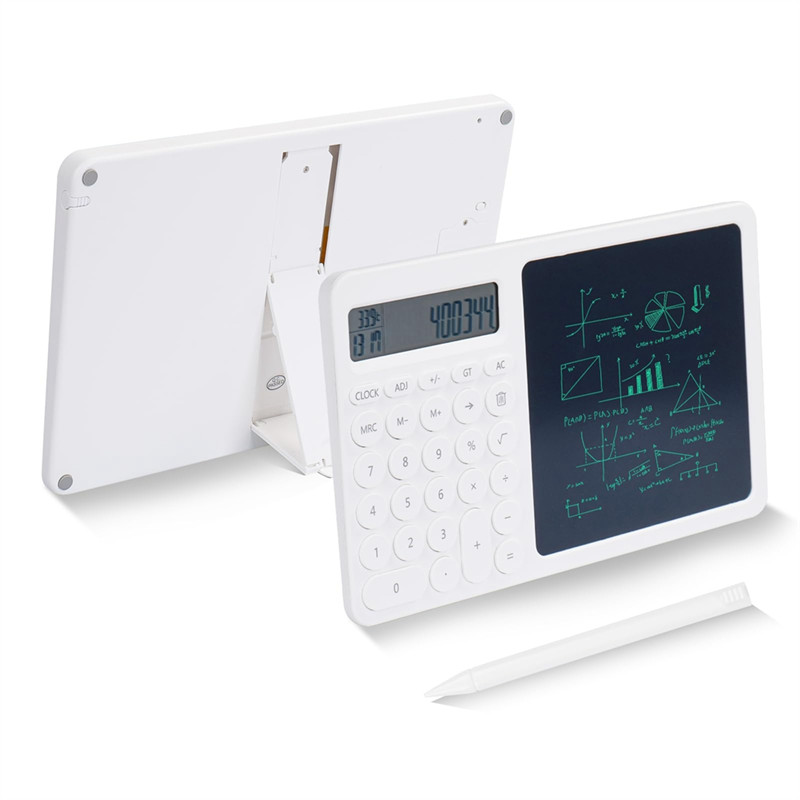 

SCLL-1 Piece Calculator With LCD Writing Tablet With Electronic Calendar Time Temperatures White 2-In-1 Desktop Standing Calcula