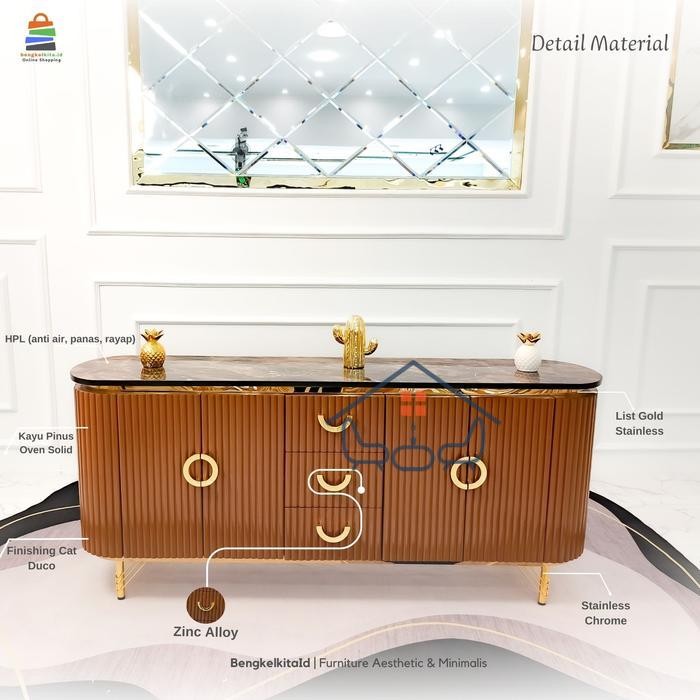 Yunita Meja TV Minimalis Modern Rak TV Lemari TV Bufet TV Minimalis Buffet Oval Credenza Aesthetic -