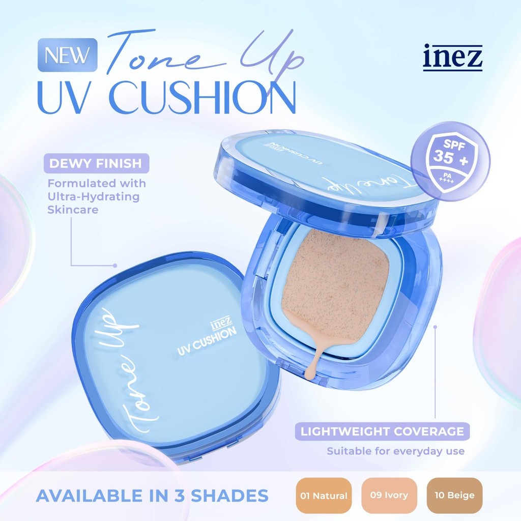 Inez Tone Up UV Cushion Bedak Basah Dewy Foundation Makeup Rias Pengantin Creamy