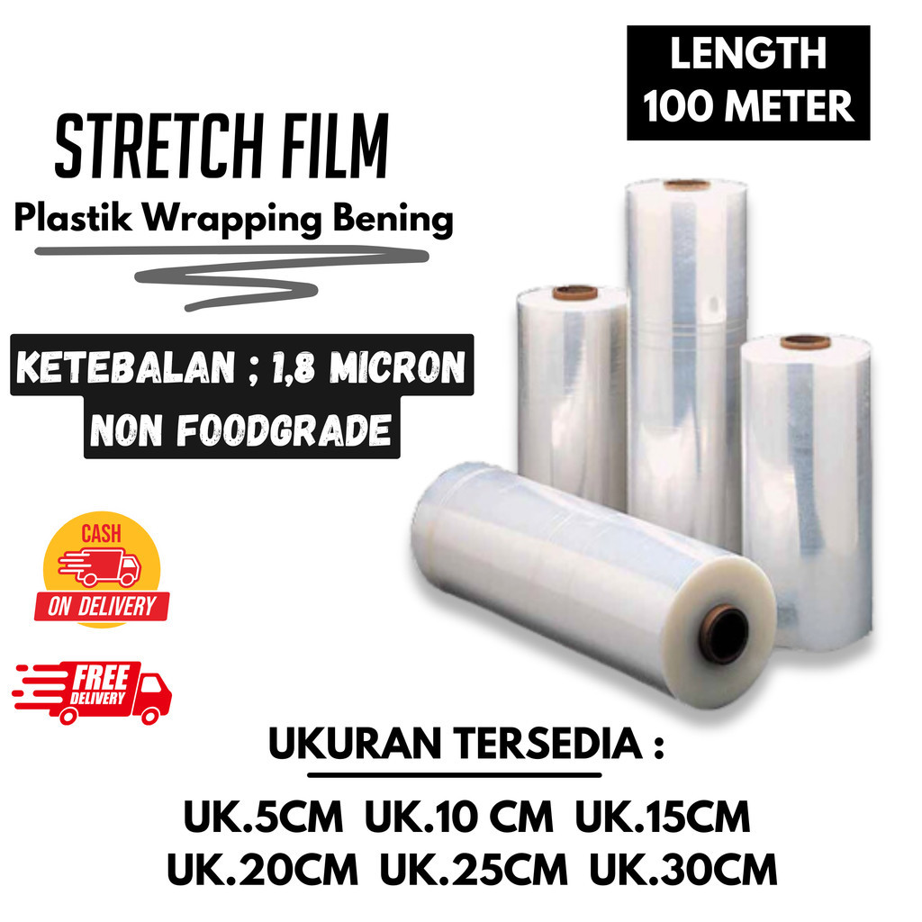 

Stretch Film Plastik Wrapping Barang Bening uk.5cm/10cm/15cm/20cm/25cm × 100 meter