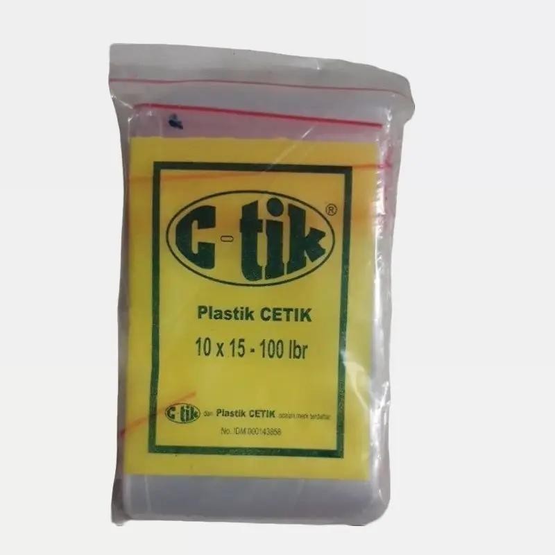 Klip Ziplock 10x15 100Pcs - Plastik Putih Bening Tebal PE Strip Merah - Kantong PE Tebal