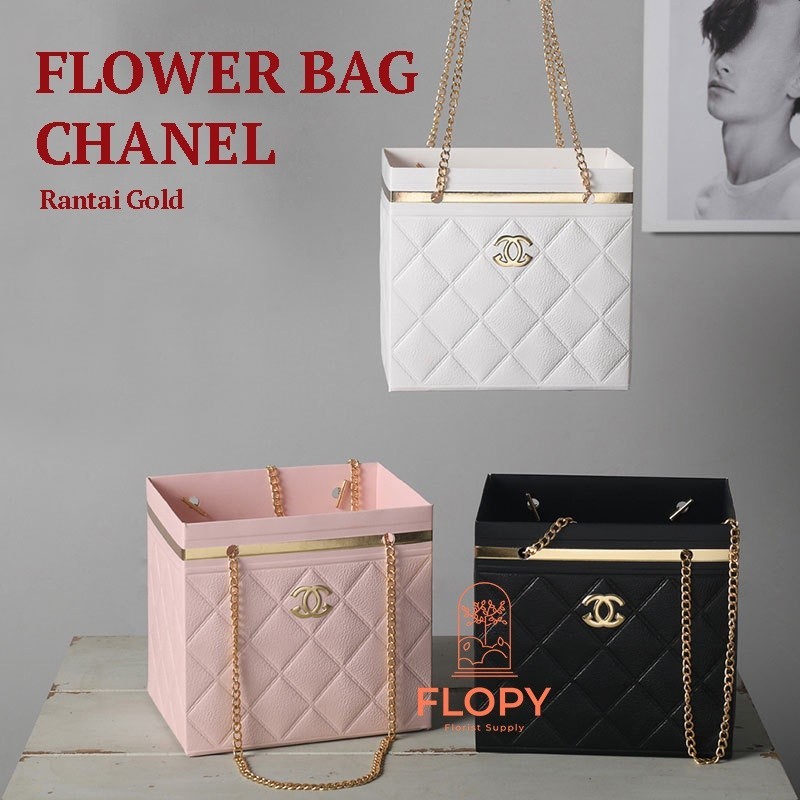 Flower Bag Chanel Rantai Emas Gold / Paper Bag Bunga Tas Bunga Motif