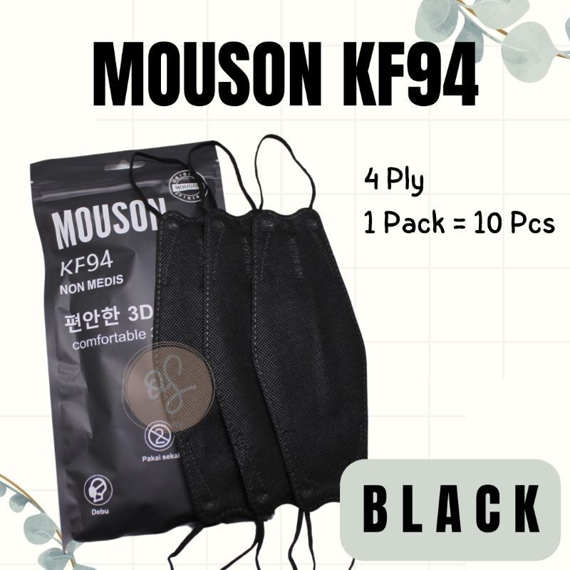 Masker Mouson KF94 4ply( READY BLACK WHITE) original pack embos#Masker Mouson KF94 4ply