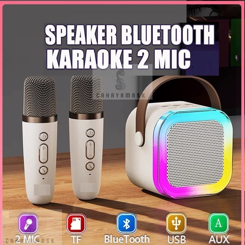 Speaker Karaoke Wireless Bluetooth Portable 2Mic Tipe K12