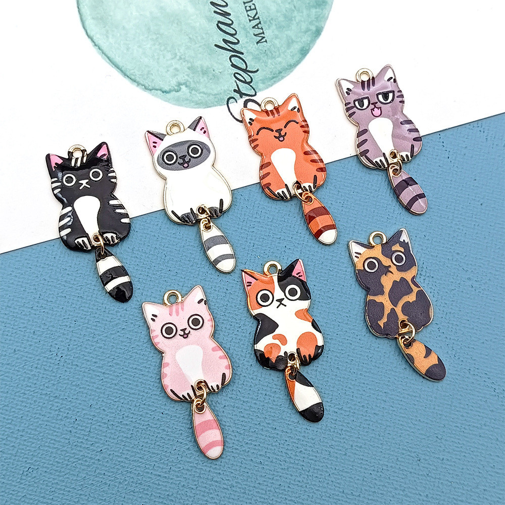 1 Pcs Charm Enamel Epoxy - Cat with Tail