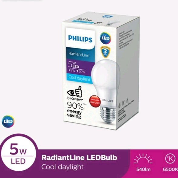 Lampu Philips LED 5 Watt 5 W Putih LED Bulb 5Watt 5W Radiantline                          ANDALAN VE