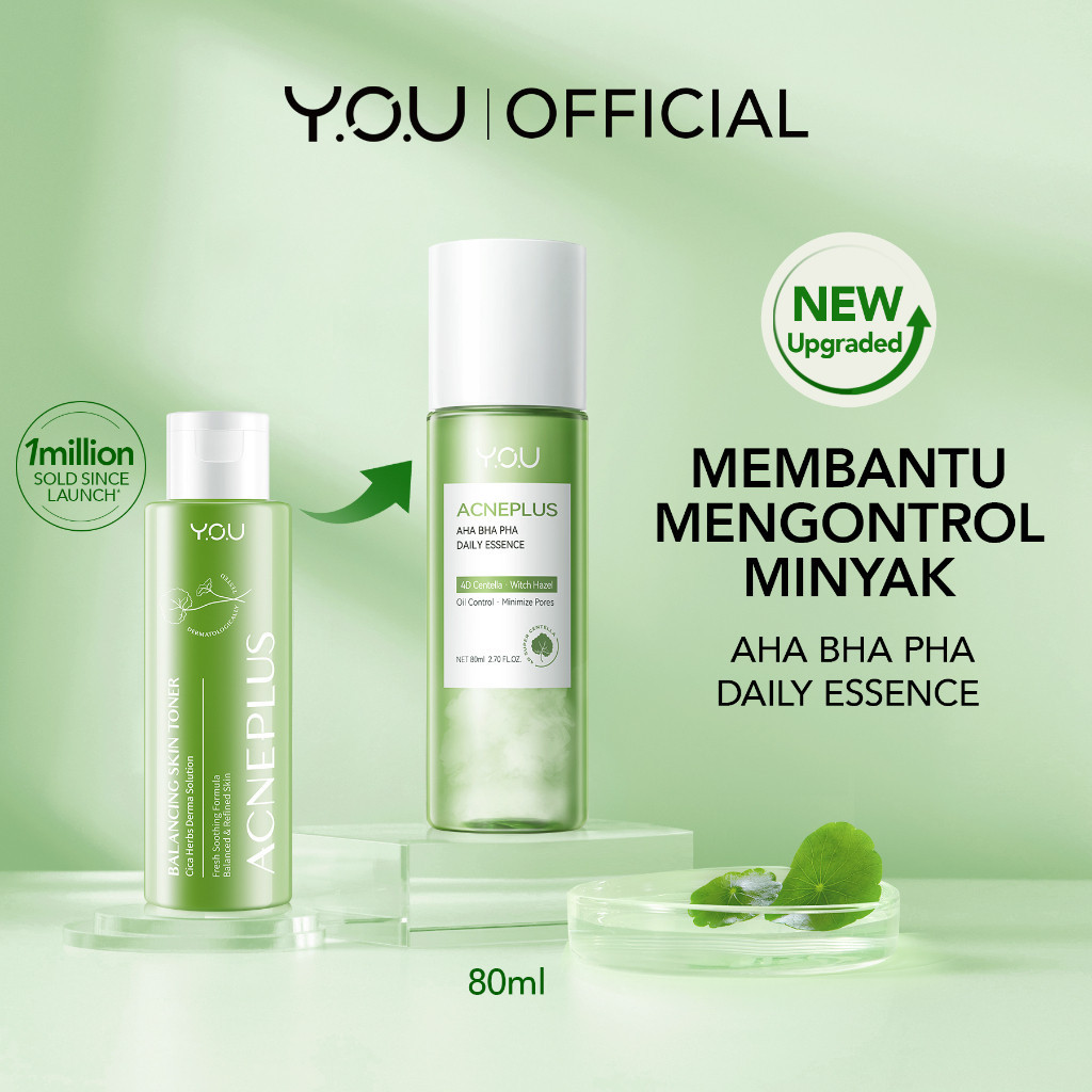 YOU AcnePlus AHA BHA PHA Daily Essence | Toner Kulit Berminyak Jerawat Centella dan Oil Control | Es