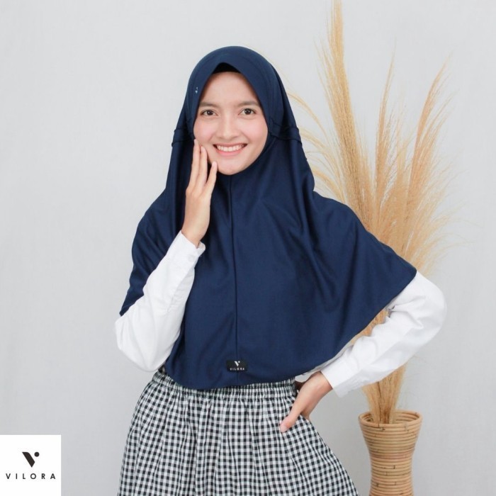 Jilbab Instan Vilora Anak Perempuan Syari Sekolah SD SMP SMA - Dongker, XL