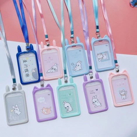 

Name Tag Lanyard Gantungan Kartu Motif Kuping / Id Card Holder Akses MRT Busway E-Money Bentuk Karakter Warna Pastel