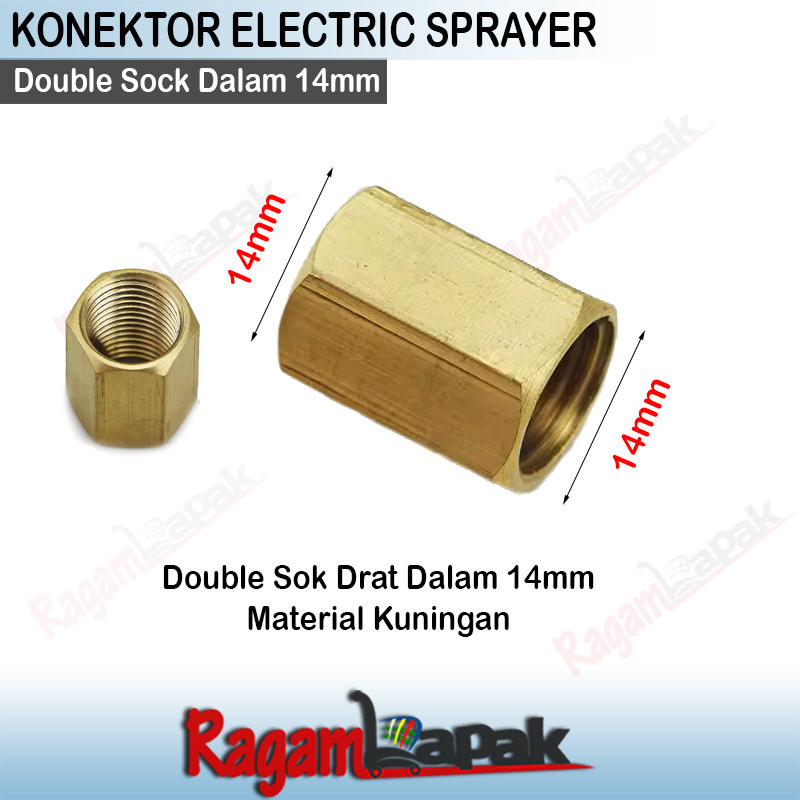 Konektor double nepel female14mm sok drat dalam 14 mm