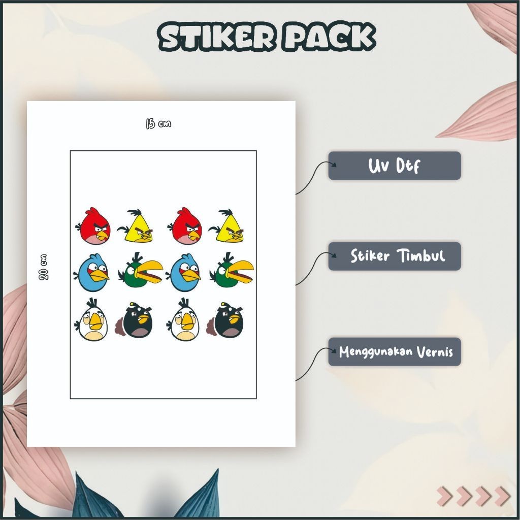 

Sticker Timbul UV DTF Tempel Laptop Hape Helm Kulkas Koper Cermin Motif Angry Birds Merah Biru P56