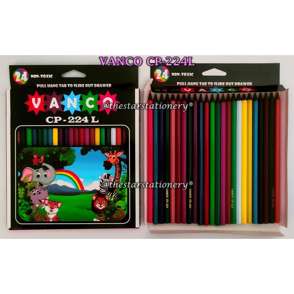

(1 Set) GROSIR Pensil Warna Vanco CP-224L 24 Warna Panjang Black Wood / Pensil Warna Vanco CP224L