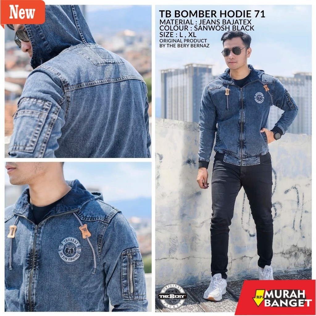 Jaket pria kekinian yg lagi viral- (COD) Jaket Jeans Pria Hodie SANDWASH 71 Original THE BERY / Jake
