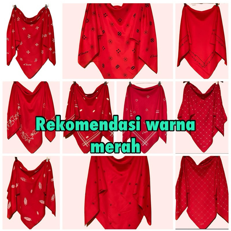 hijab segi empat voal motif warna merah cabe// hijab agustusan// kerudung kemerdekaan