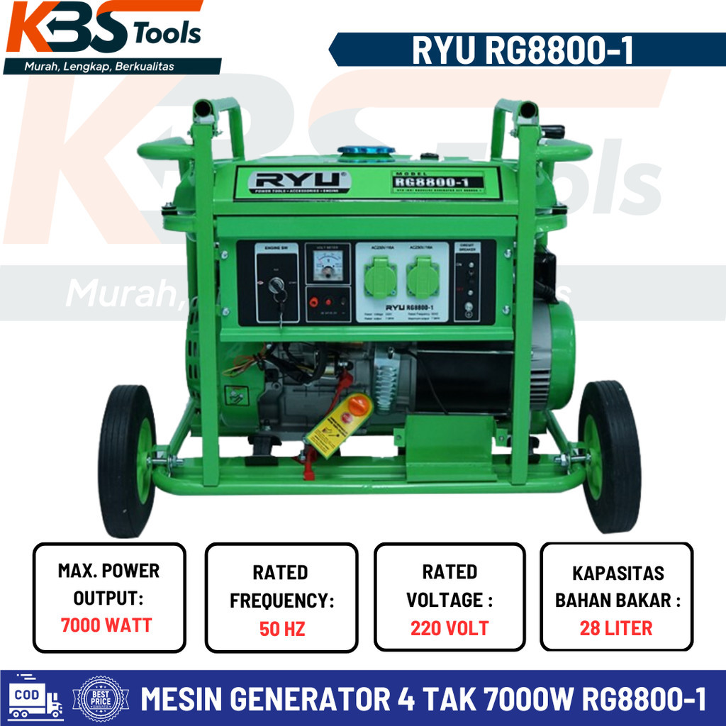 Mesin Genset Bensin RYU 7000 Watt RG 8800-1 Gasoline Generator 4 Tak