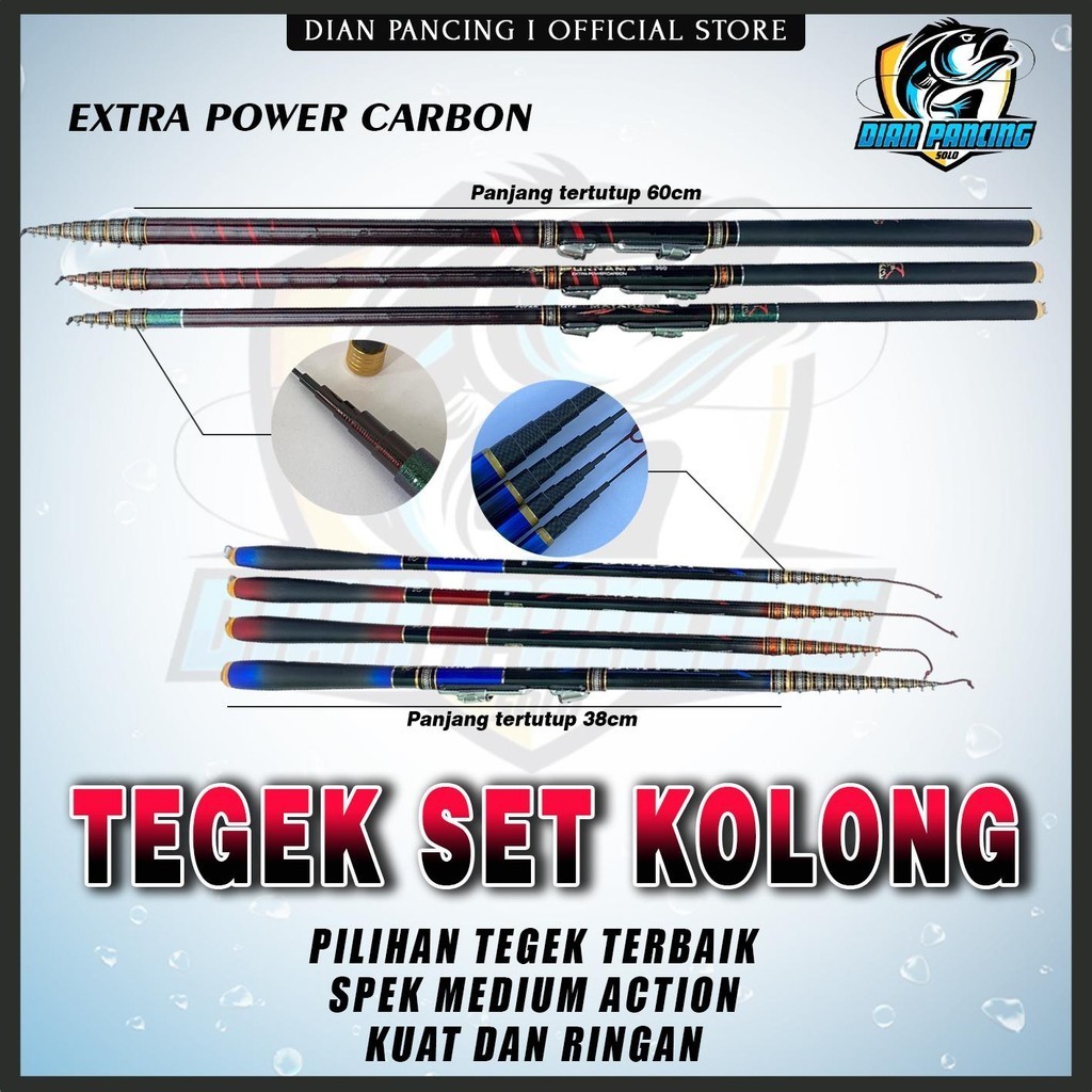 Joran Pancing tegek Set Kolong Carbon Ruas Pendek dan Panjang