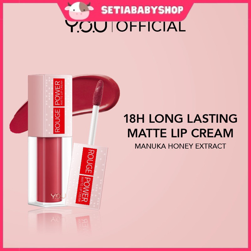 **YOU Rouge Power Matte Lip Cream | Nourishing | 18H Long Lasting Supreme Matte | Lipstik Wanita