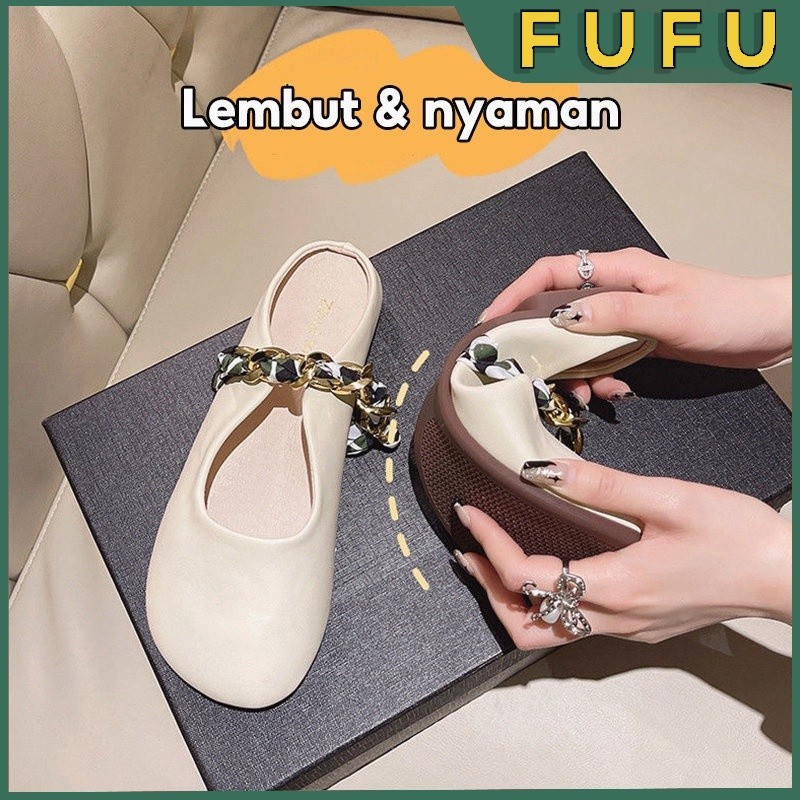 Disc Fufu Sandal Wanita / Slip-On / Half Slipper / Sandal Slop / Sandal Jalan / Sandal Korea