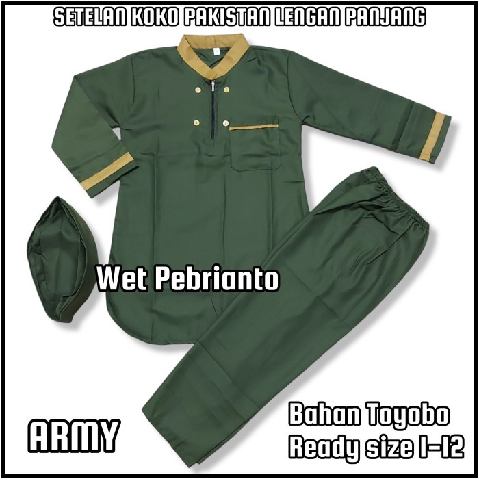 ✨BISA COD✨ - SETELAN Koko Pakistan Anak Laki Bahan TOYOBO Lengan Panjang Terbaru - Army, 3 TAHUN