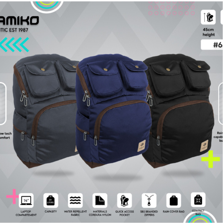 Tas Ransel Wanita TAMIKO 645777 Tas Ransel ORIGINAL Laptop/TAB Sleeve Raincover Tas sekolah Polos