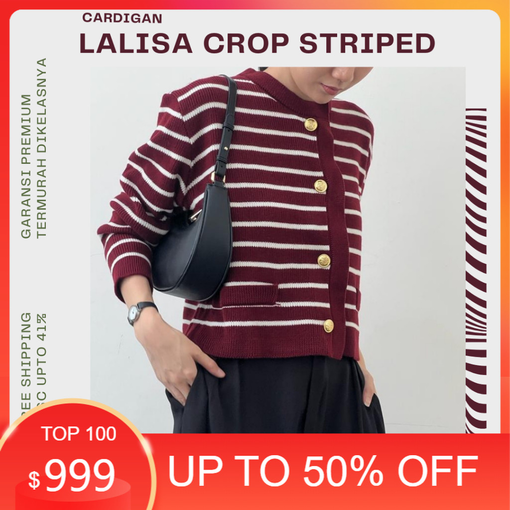 MURAH - Cardigan rajut wanita - Lalisa Stripe cardi -  Cardigan Stripe Wanita Bahan Rajut Premium Te