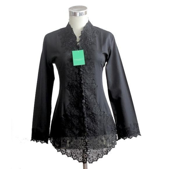 ✨NEW✨ -Kebaya Encim Bordir Modern Katun Hitam Lengan Panjang - S
