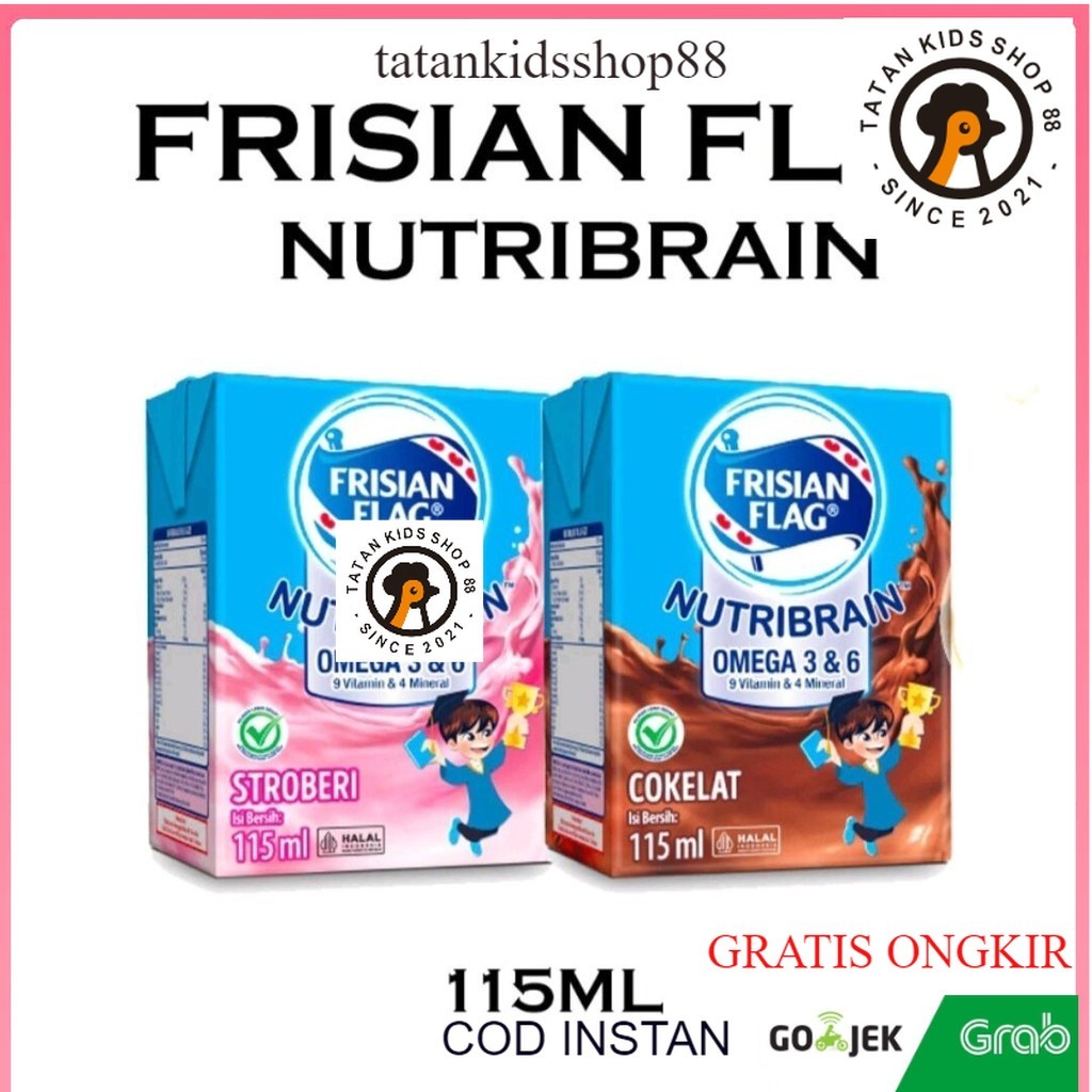 

Frisian Flag UHT Nutribrain Susu Bendera Cair Liquid Isi 6 Kotak rasa Coklat Stoberi