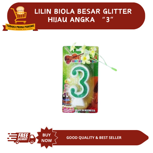 LILIN BIOLA BESAR GLITTER HIJAU ANGKA 3 - BIRTHDAY CANDLE