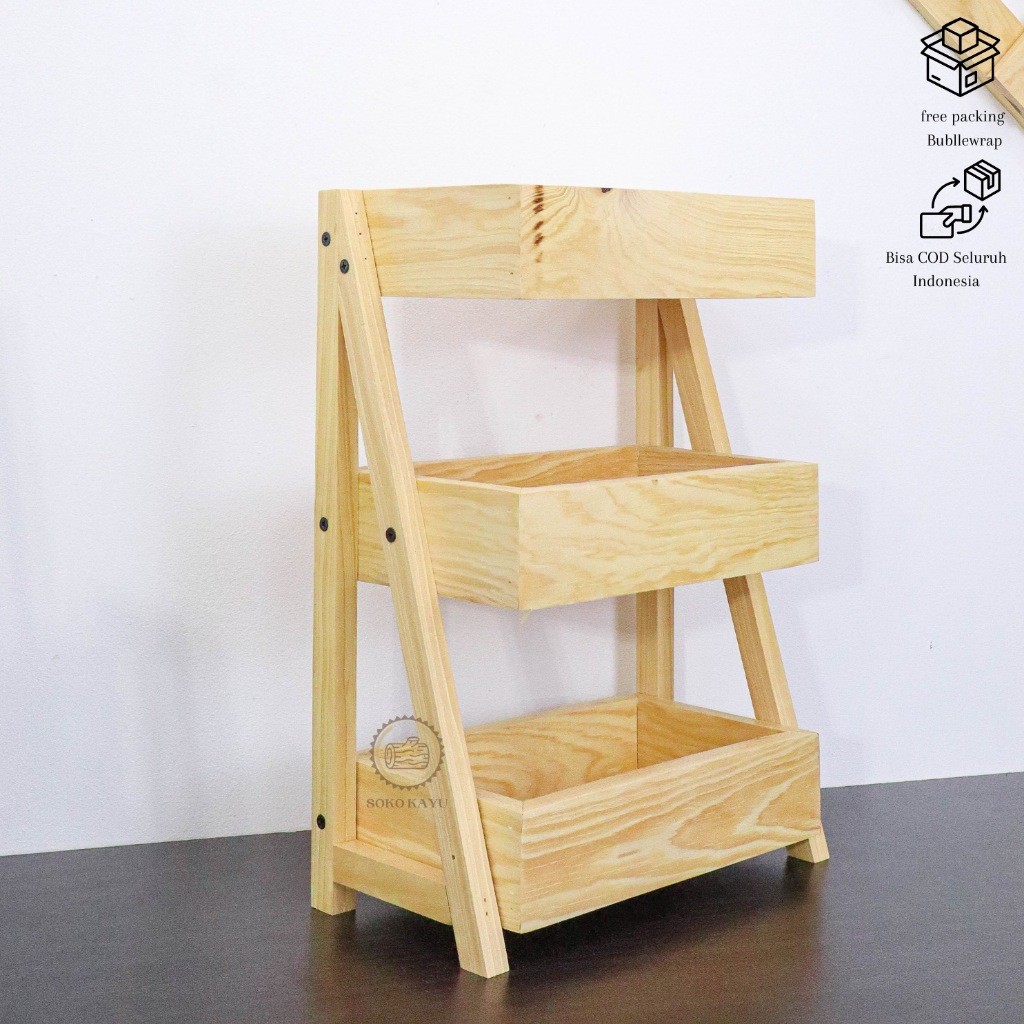 PROMO Rak bumbu tempat wadah set penyimpanan bumbu dapur 2 3 dua tiga susun kayu minimalis bawang ga