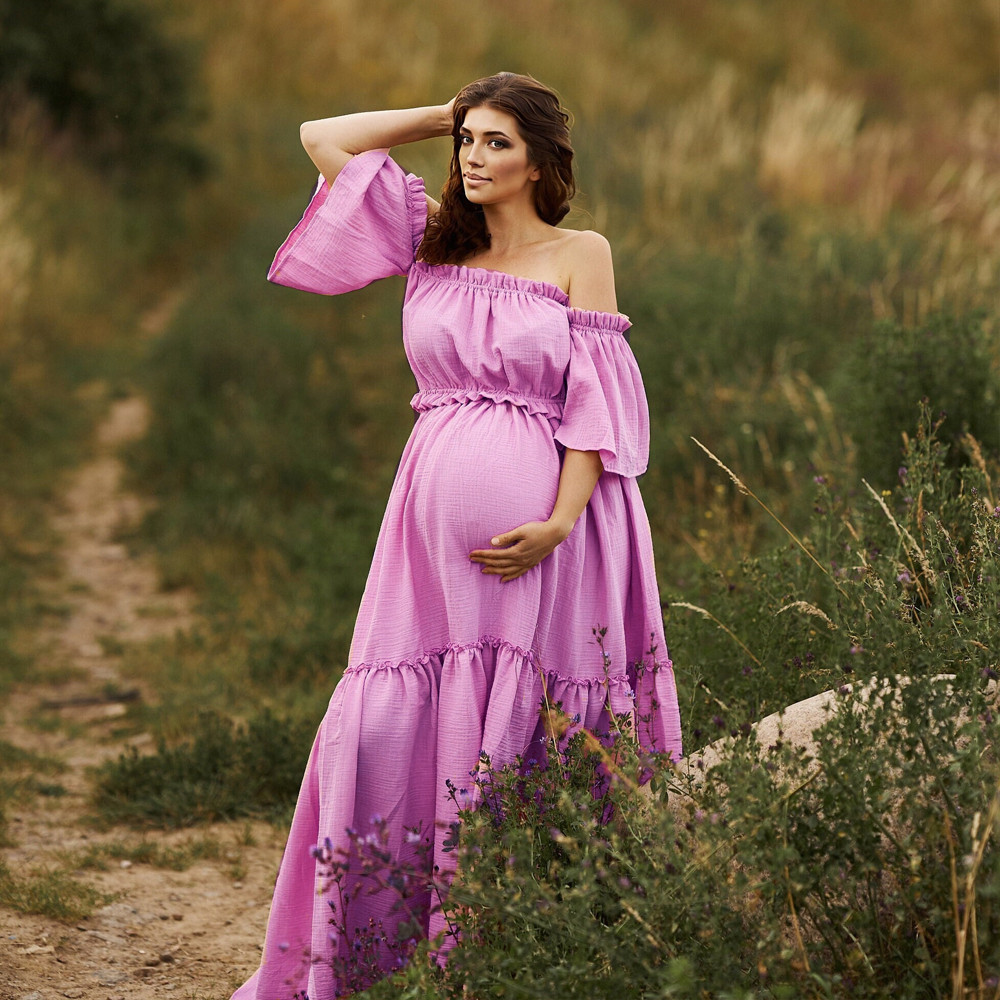 Bohemian Photo Shooting Dress Cotton Short Sleeved Lace Off Shoulder Baby Shower Dress Pregnant Wome