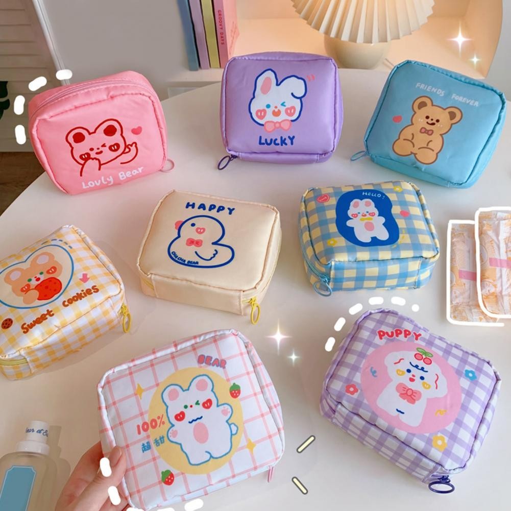 

Cute Cartoon Women Tampon Storage Bag Mini Kawaii Portable Sanitary Napkin Bag Waterproof Cosmetic Bag Sanitary Pad Pouch