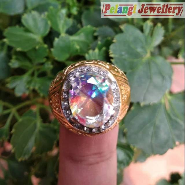 Cincin Titanium Bajing Batu Permata Kalimaya Pelangi kantoran HQ