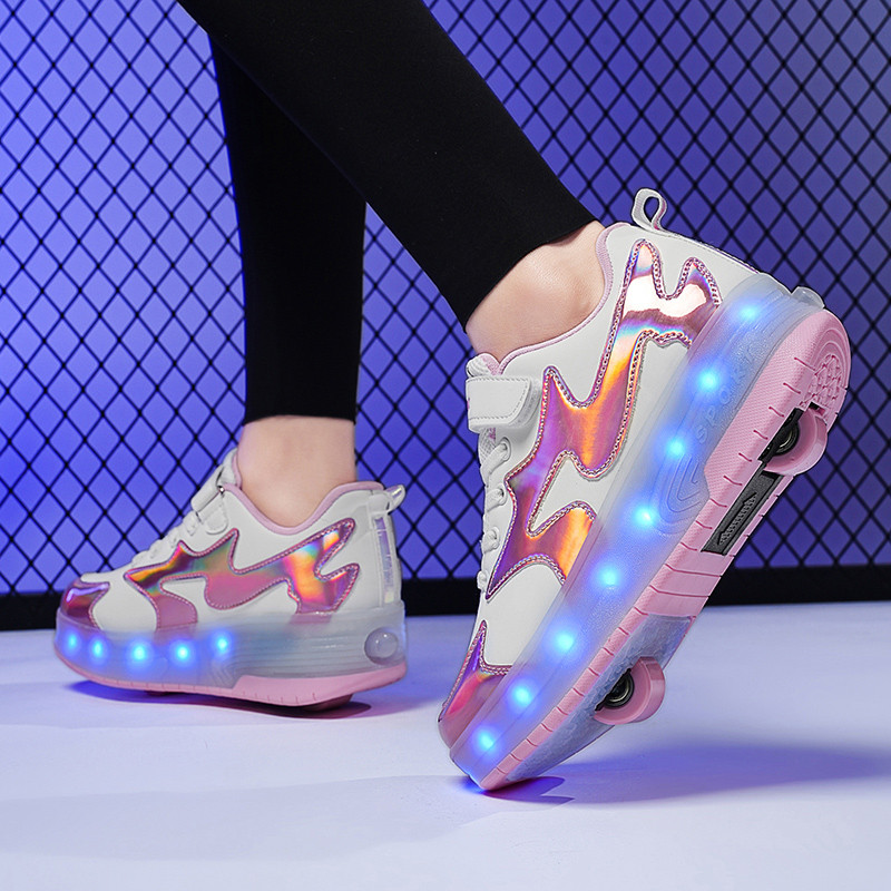 Sneakers Skates Racing Roller Shoes Child Speed Skate For Girl And Boy Shoe With 2 Removable Wheels 