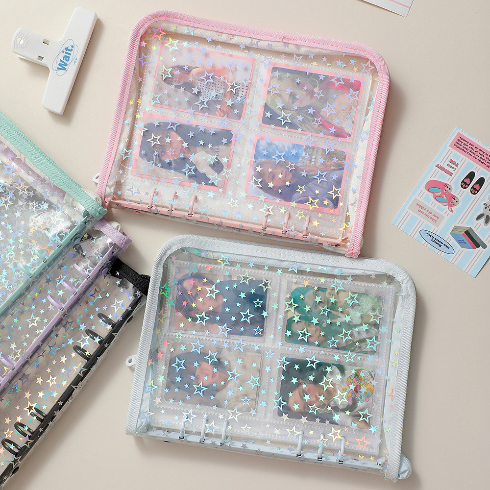 

A5 Laser Star Zipper Binder Photocards Girl Ins DIY Journal Diary Transparent Kpop Idol Card Photo Album Collect Book Stationery