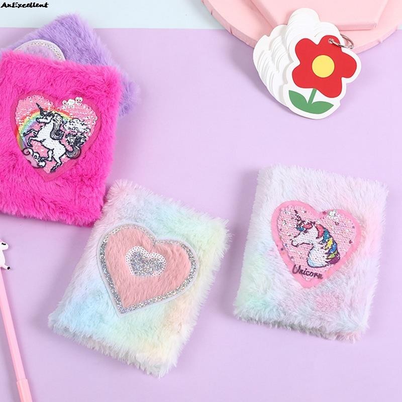 

Planner Heart-shaped Notepad School Office Stationery Cartoon Colorful Unicorn Plush Notebook For Girls Kids Gifts Pocket Diary