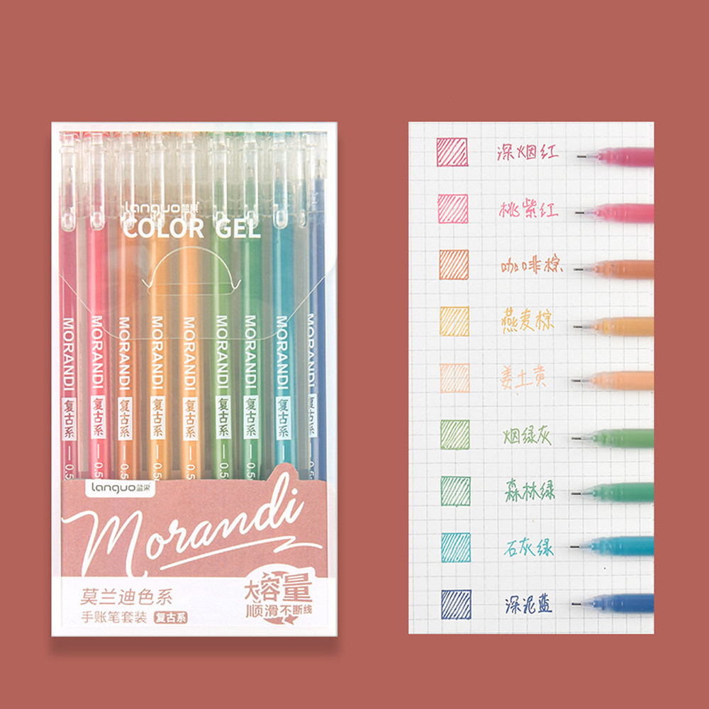 

9Pcs Morandi Gray Pens Set Multi Color Gel Ink Pens Vintage Marker Liner 0.6mm Ballpoint Pen School Office Stationery Gift Pen