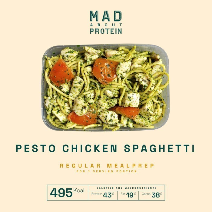 

Pesto Chicken Spaghetti - MAD ABOUT PROTEIN Frozen Mealprep