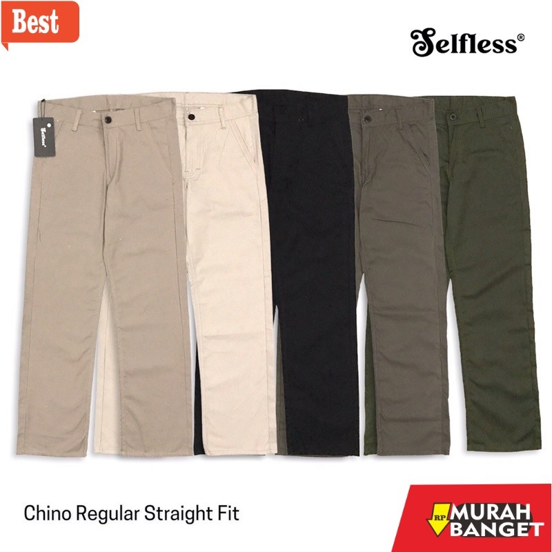 celana cargo panjang pria Selfless - Celana Chino Panjang Reguler Straight Loose Fit Standar Pria Fa