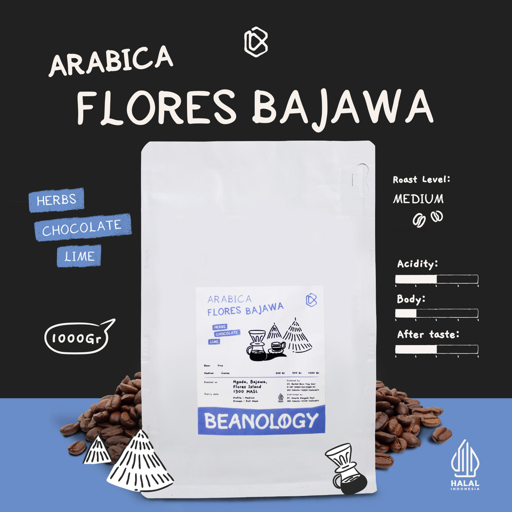 

Biji kopi bubuk Arabika Flores Bajawa 1KG Single Origin Grade 1 Coffee Roasted Bean -Beanology Coffee